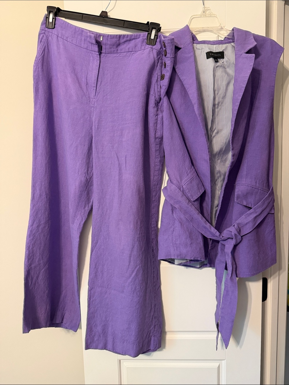 Talbots Purple Lavender Wide-Leg Linen-Blend Tie vest/top and pants set